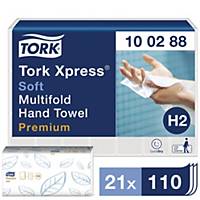 Håndklædeark Tork Xpress® Premium H2, 100288, multifold, pakke a 21 x 110 stk.