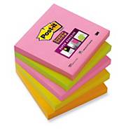 POST-IT SUPER STICKY NOTES NEON RAINBOW 76X76MM  5 PAD PACK (90 SHEETS PER PAD)