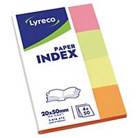 LYRECO PAPER INDEX 20 X 38MM ASSORTED COLOURS - 4 PADS OF 50 INDEX