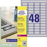 Velmi odolné etikety Avery Zweckform L6009, 45,7 x 21,2 mm, stříbrné, 48 ks/list