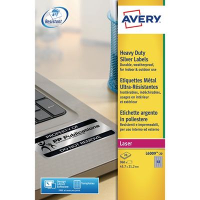 Avery L6009-20 Resistant Labels, 45.7 x 21.1 mm, 48 Labels Per Sheet