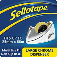 Sellotape Large Chrome Tape Dispenser - For 25mm X 33/66M Tapes