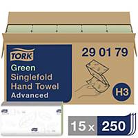 Serviette pliée Tork Advanced 290179, pliage en Z, 2pli, vert, pack de 15x250pcs