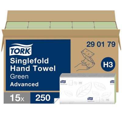 Tork Singlefold Hand Towels Green H3, 290179, 2 Ply, Pack of 3750 Sheets