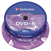 DVD-R+ Verbatim 4,7 Go (120 min.), vitesse 16x, cloche de 25