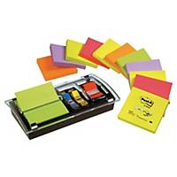 Zásobník so súpravou 12 fareb z-bločkov 3M Post-it® DS100, 76x76 a 10 záložiek