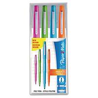 Paper Mate® Flair stiften, roze/groen/blauw/oranje, etui van 4 stiften