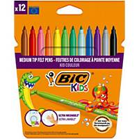 BIC Kids Kid Couleur Felt Tip Colouring Pens Med Point - Ast. Colours, Pack 12
