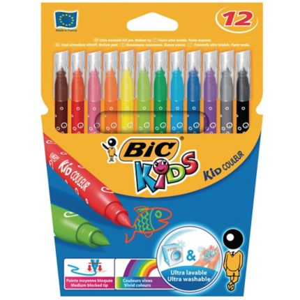 Feutres Bic® Kids Kid Couleur, couleurs assorties, la boîte de 12