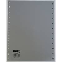 Intercalaires numériques IndX, A4, PP, gris, 23 trous, 1-12 onglets