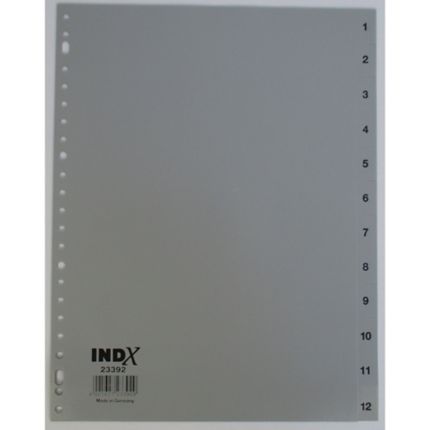 bitter Indica getuige IndX numerieke tabbladen, A4, PP, grijs, 23-gaats, per 12 tabs