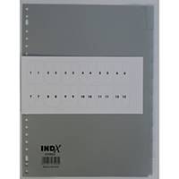 IndX tabbladen met invoegbare etiketten, A4, PP, grijs, 23-gaats, per 10 tabs