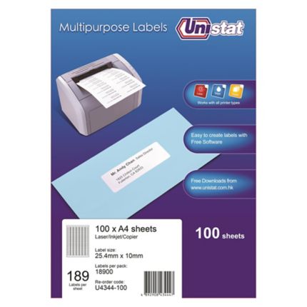Unistat U4344 Multi Purpose Label 25.4 x 10mm - Box of 18900 ...