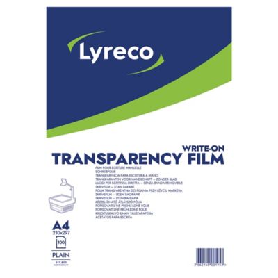 LYRECO A4 PLAIN WRITE-ON TRANSPARENCY FILM - BOX OF 100 SHEETS