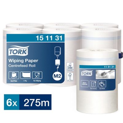 Tork Centrefeed Wiping Paper White M2, 151131, 1 Ply, 275m, Pack of 6