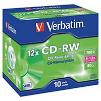 CD-RW Verbatim, 700 MB/80Min., 8-12x Speed, Packung à 10 Stück