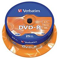 DVD-R Verbatim 4,7 Go (120 min.), vitesse 16x,  cloche de 25