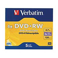 VERBATIM DVD+RW 4.7GB 4X - PACK OF 5