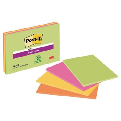 Notes Super Sticky Post-It® Grand Format, Couleurs Assorties, 101 mm x 152  mm, 45 Feuilles/Bloc, 4 Blocs/Paquet