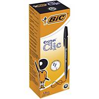 Bic Cristal Clic Retractable Ballpoint Pens Medium (1.0 mm) Black, Box 20