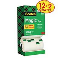 Scotch® Magic™ Onzichtbaar plakband 810, B19 mm x L33 m, voordeelpak 12+2 GRATIS