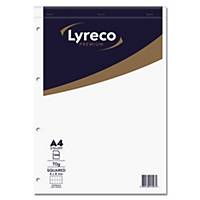 Lyreco Premium schrijfblok, A4, geruit 4 x 8 mm, bovenaan gelijmd, 100 vellen