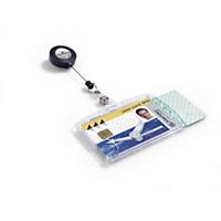 Durable Dual Security Pass Holder with Badge Reel - 54x85mm, Pack of 10