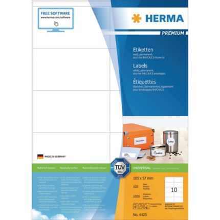 weiß permanent HERMA Premium 4425 für B4/C4/C5-Kuverts Etiketten 105 x 57 mm 
