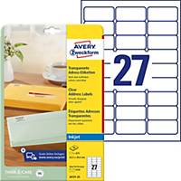 Labels Avery Zweckform J4721,63,5 x 29,6 mm, Inkjet, transp., pack of 675 pcs