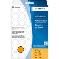 Multipurpose labels HERMA 2254, 19 mm, round, bright orange, pack of 960 pcs