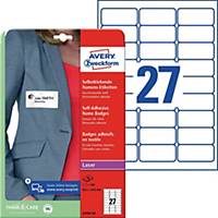 Avery L4784-20 Self Adhesive Name Badges, 63.5 x 29.6 mm, 27 Labels Per Sheet