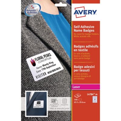 Avery L4784-20 Self Adhesive Name Badges, 63.5 x 29.6 mm, 27 Labels Per Sheet