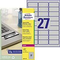 Avery Zweckform L6011-20 Typenschild-Etiketten, 63,5x29,6mm, silber, 27Stk/Blatt