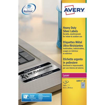 Avery L6011-20 Resistant Labels, 63.5 x 29.6 mm, 27 Labels Per Sheet,
