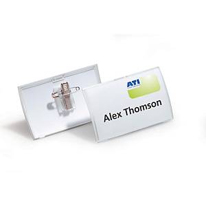 Durable Click Fold Name Badge With Combi Clip 54X90mm Transparent - Pack of 25