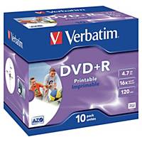 DVD-R+ Verbatim 4,7 Go (120 min.),  vitesse 10x, imprimable, jewel case, 10
