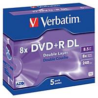 DVD+R Double couche Verbatim, 8,5 GO, 8x, boîte de 5 unités