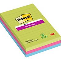 Post-it® Super Sticky Notes, ultra kleuren, gelijnd, 102 x 152 mm, per 3 blokken