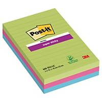 Post-it® Super Sticky Large Notes, regnbuefarver, 3 linj. blokke, 101mm x 152mm