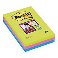 Post-It Super Sticky Notes Lined 102x152mm Ultra Asst - Pack Of 3