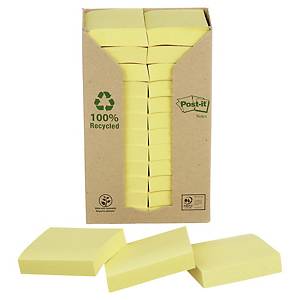 Post-it® Notes recyclées 653, jaune pastel, 38 x 51 mm, les 24
