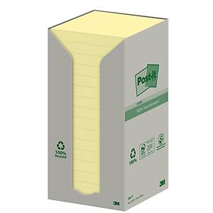 Post-it® Notes recyclées 654, jaune pastel, 76 x 76 mm, les 16