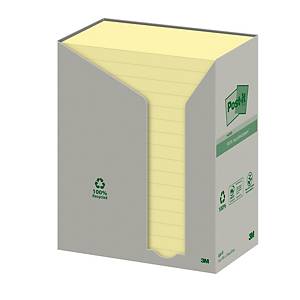 Post-it® Notes recyclées 655, jaune pastel, 76 x 127 mm, les 16