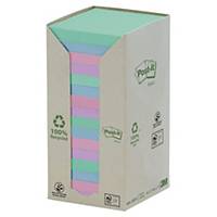 Post-it® Recycled Notes, assorterede farver, 16 blokke, 76 mm x 76 mm
