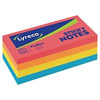 Blocs mémo Lyreco, 4 couleurs fluo vives, recollables, 38 x 51 mm, les 12