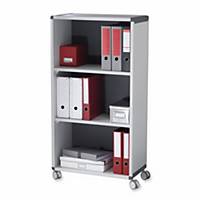 Office shelf Paperflow, with 3 levels, mobile, B65,1 x T33 x H116,6 cm, grey
