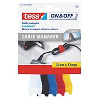 Tesa 55236 On & Off Hook & Loop Cable Manager Assorted Coloured - Pack of 5