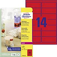 Avery címke, 99,1 x 38,1 mm, neon piros, 14 címke/ív