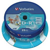 CD-R Verbatim, printbar, 700 MB, 52X, 25 stk. på spindel