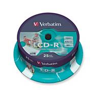 Verbatim CD-R 43439, 700MB, 80Min, 52x, bedruckbar, Spindel mit 25 Stück